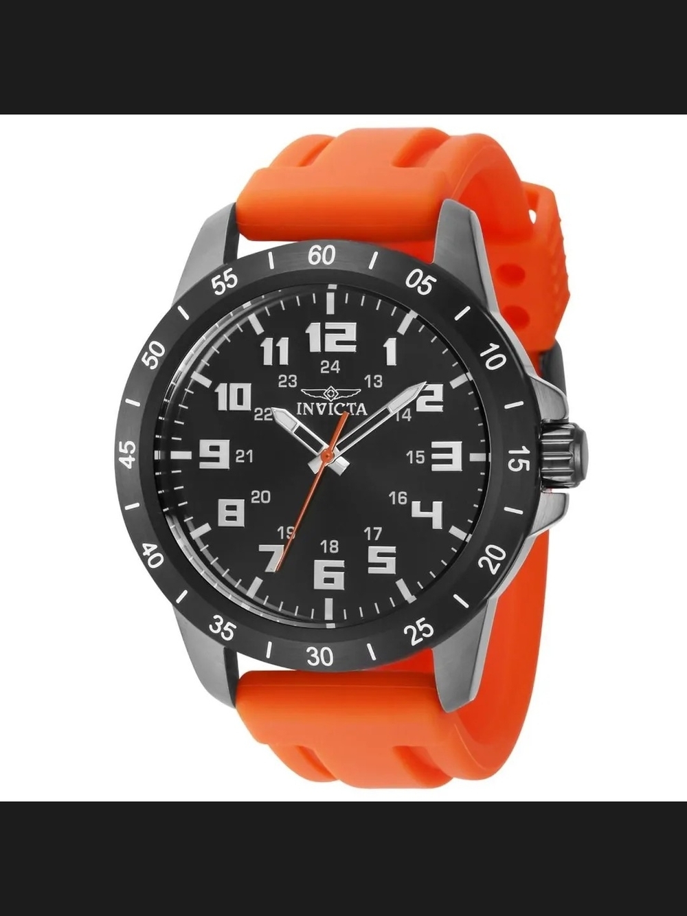 Invicta Men’s Black Dial Watch with Orange Silicone Strap